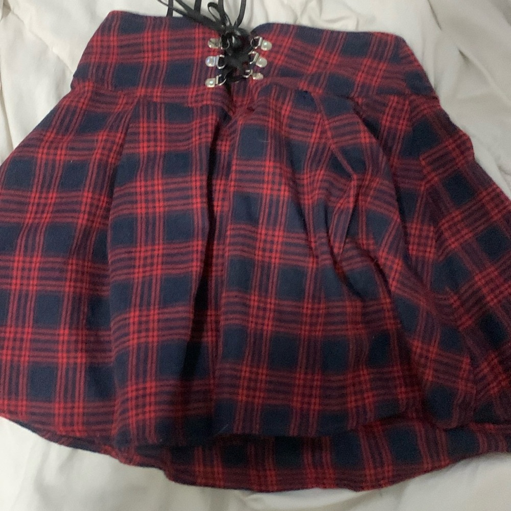 Plaid skirt with lace up in front